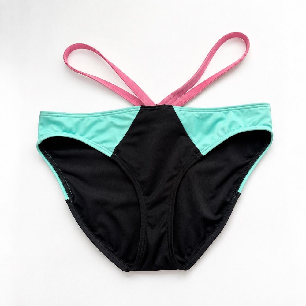 Coco Rave Colorblock Strappy Bikini Bottom Black Mint Pink Size Large